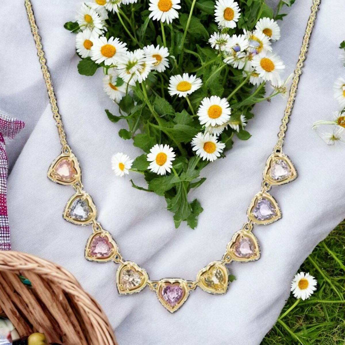 Hearts All Around Necklace - Beautiful Pastel Stones