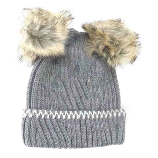 BABY Solid Knit Double Fur Pom C.C Beanie