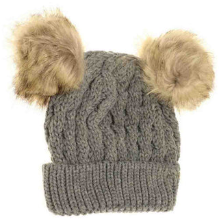 KIDS Cable Knit Double Matching Pom C.C Beanie