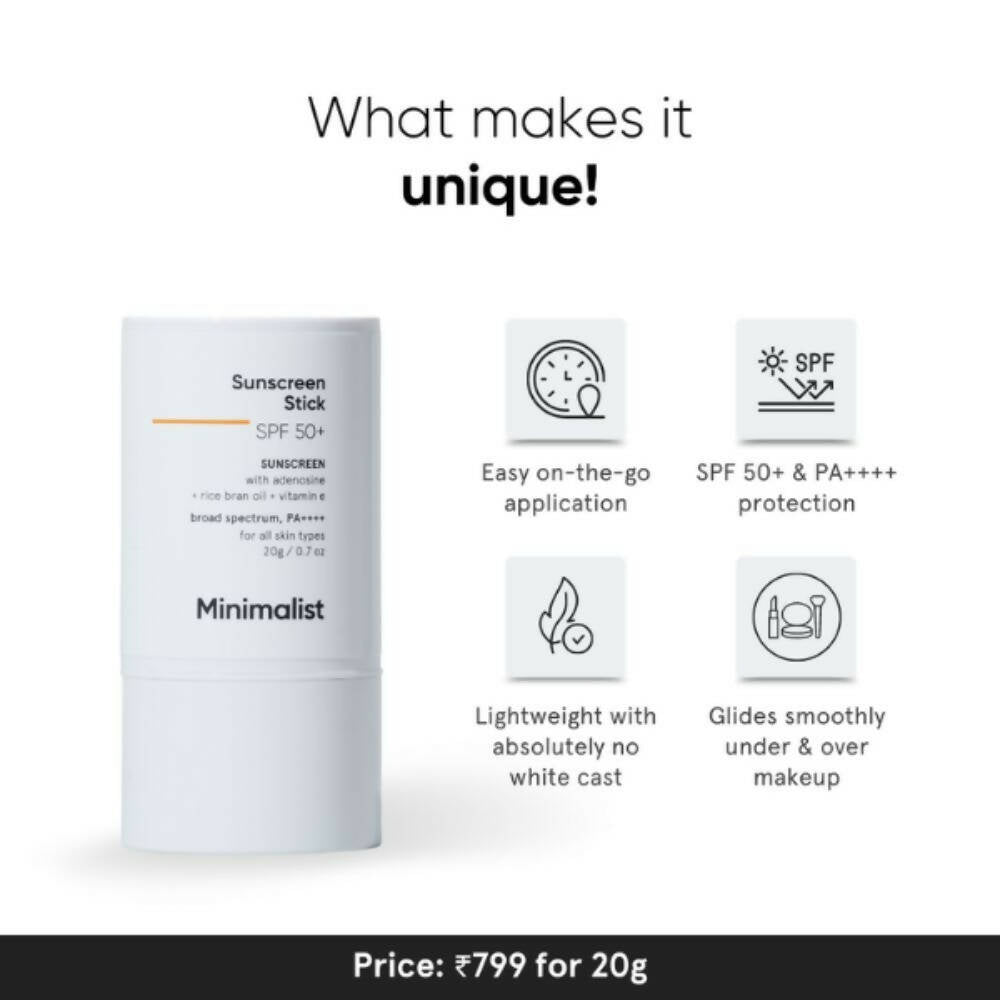 Minimalist SPF 50 Sunscreen Stick PA++++ With Adenosine, Rice Bran Oil & Vitamin E
