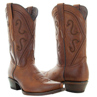 Cheyenne Cowgirl Boots | Women's Snipped Toe Tan Leather Boots (M50041) - By Baano