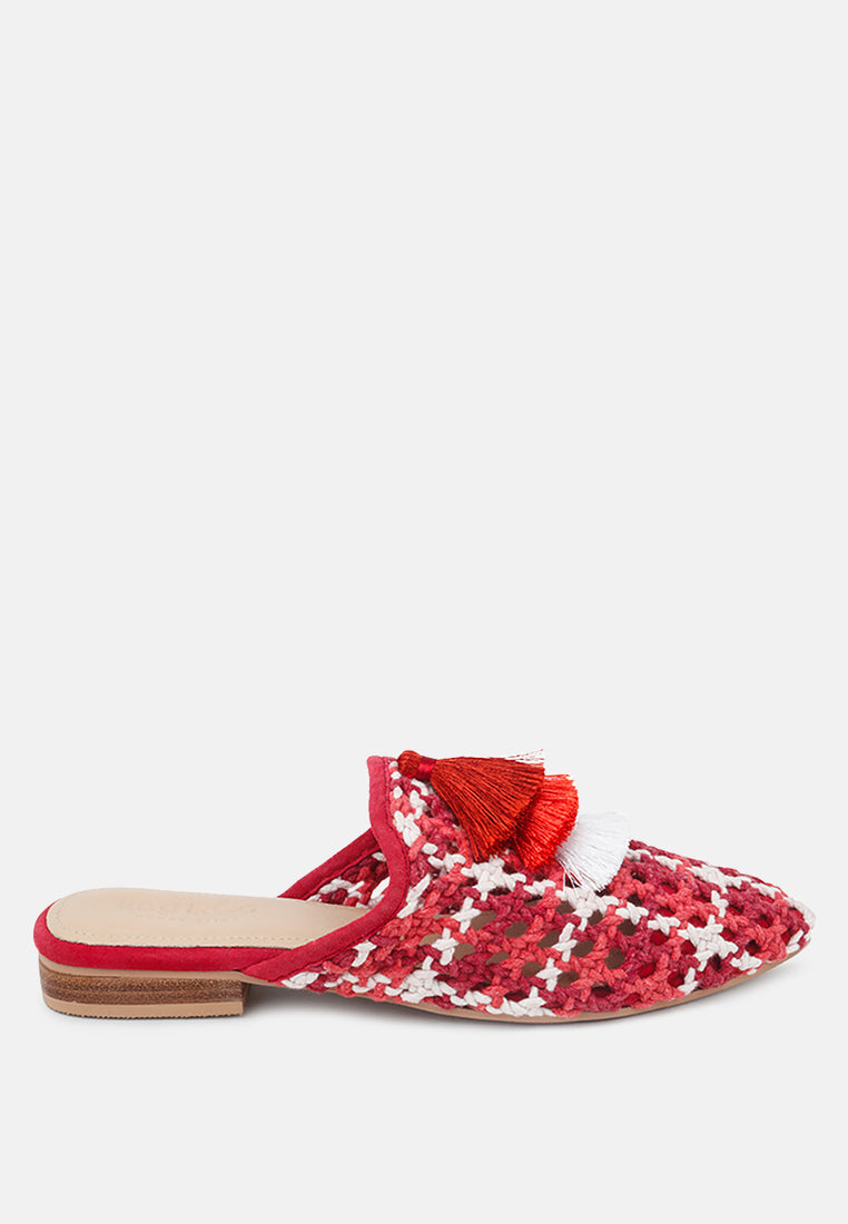 Mariana Woven Flat Mules With Tassels