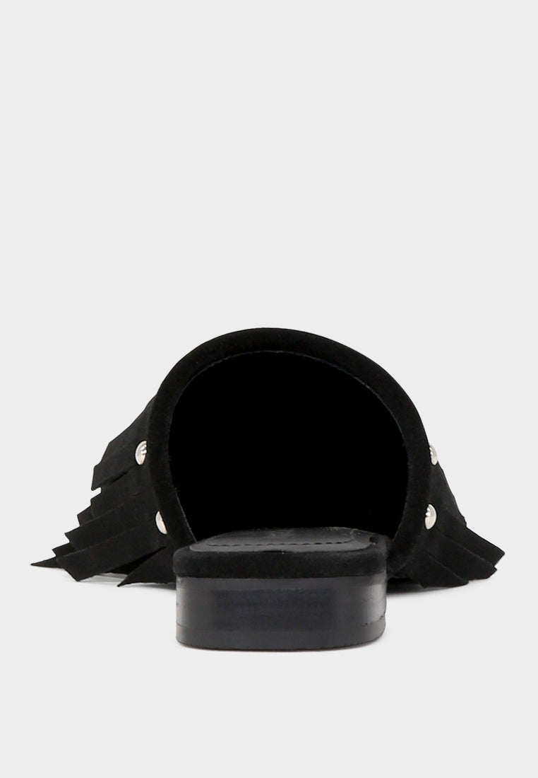 Marissa Suede Fringe Mules
