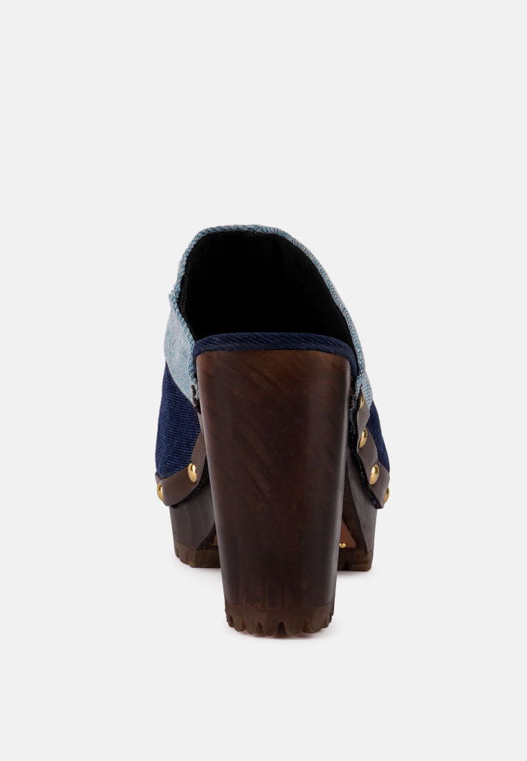 Meso Blue Denim Patchwork Clogs Mules