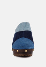 Meso Blue Denim Patchwork Clogs Mules
