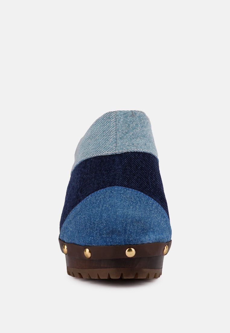 Meso Blue Denim Patchwork Clogs Mules
