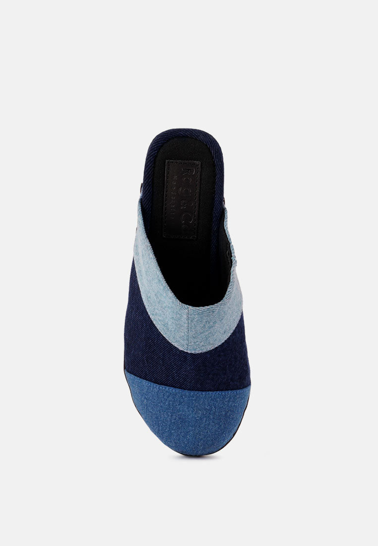 Meso Blue Denim Patchwork Clogs Mules