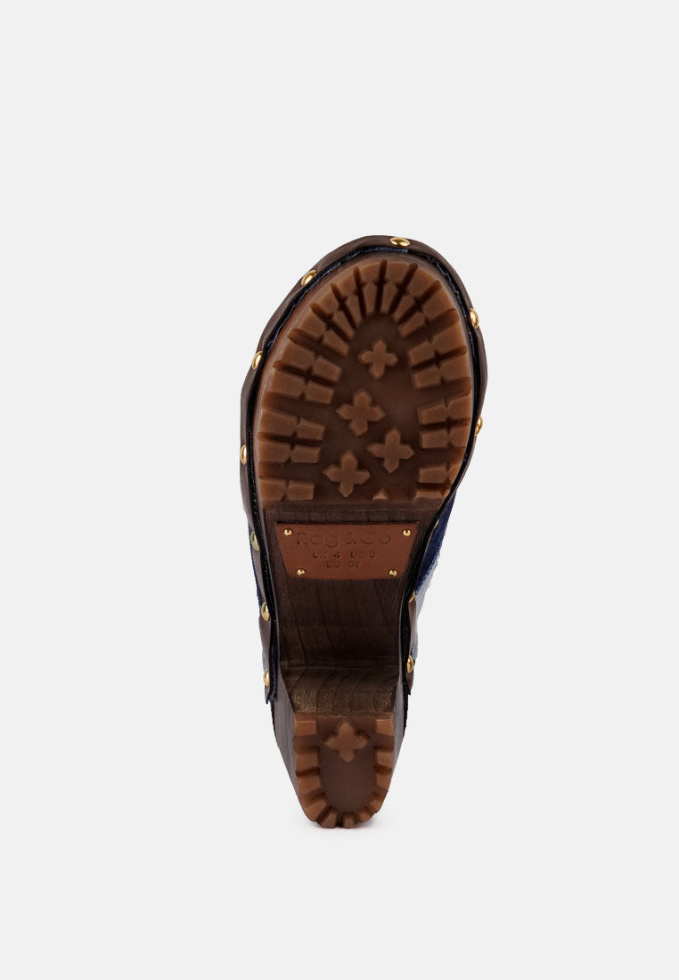 Meso Blue Denim Patchwork Clogs Mules