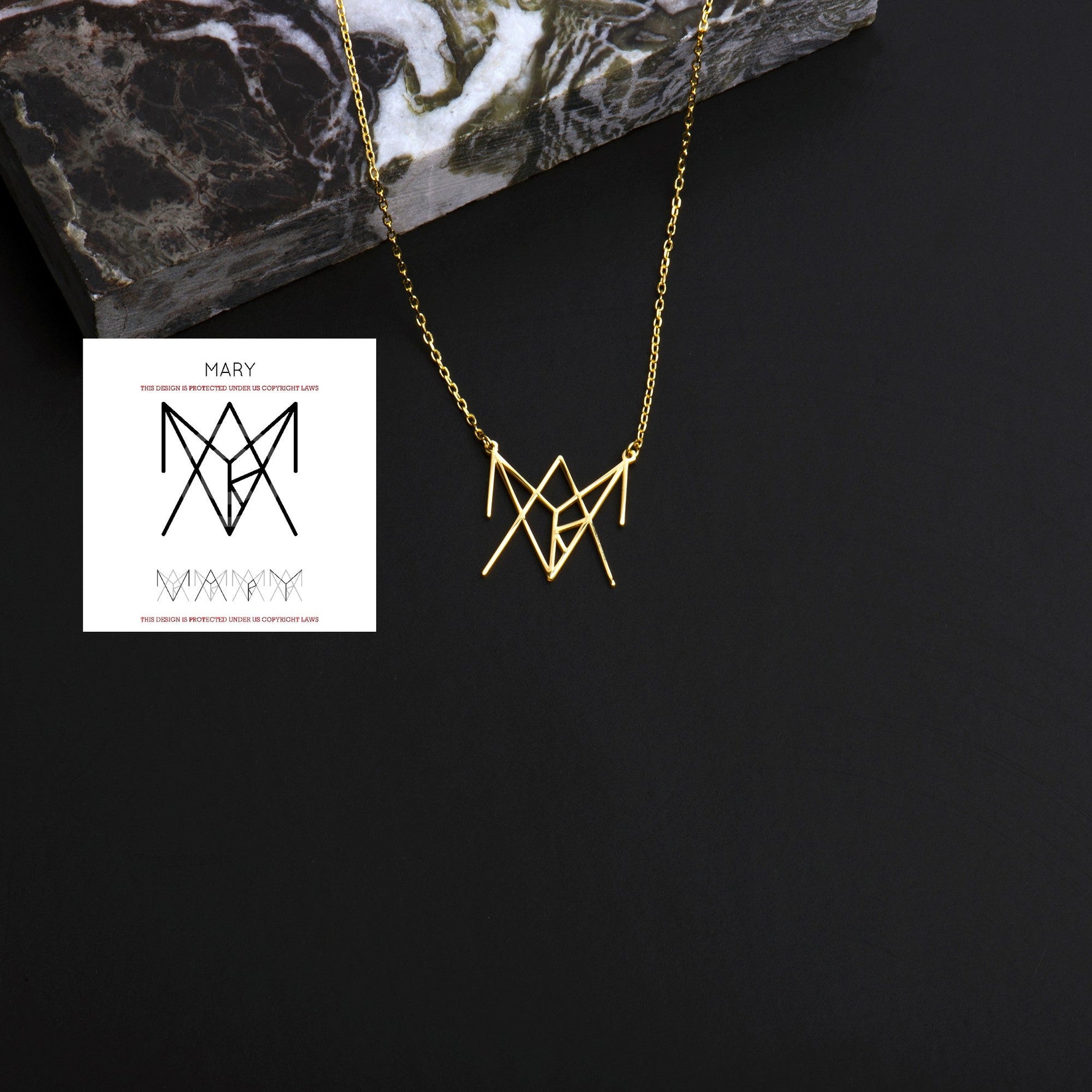 Unique Womens Style Mary Name Logo Necklace - Sterling Silver