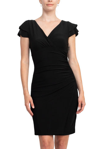 Catherine Malandrino V-Neck Short Sleeve Gathered Side Solid Jersey Dress - By Baano