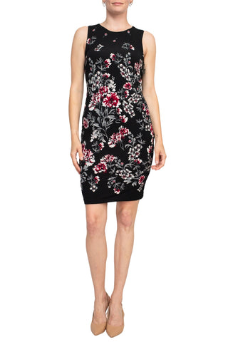 Catherine Malandrino Crew Neck Sleeveless Floral Print Keyhole Back Jersey Dress - By Baano