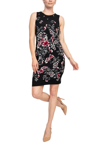 Catherine Malandrino Crew Neck Sleeveless Floral Print Keyhole Back Jersey Dress - By Baano