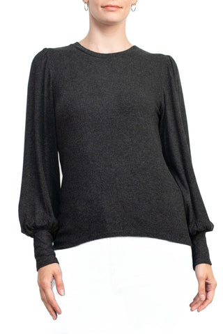 Catherine Malandrino Crew Neck Long Sleeve Elastic Cuff’s Solid Knit Top - Glamourous Grace