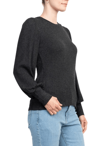Catherine Malandrino Crew Neck Long Sleeve Elastic Cuff’s Solid Knit Top - Glamourous Grace