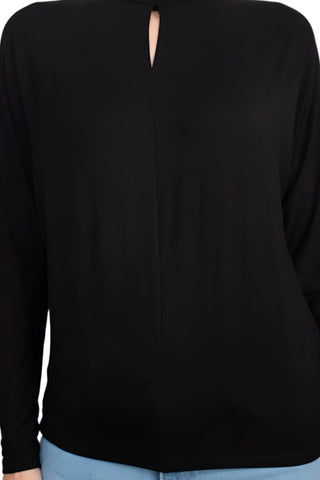 Catherine Malandrino High Neck Keyhole Front Long Sleeve Solid Knit Top - Glamourous Grace