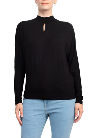 Catherine Malandrino High Neck Keyhole Front Long Sleeve Solid Knit Top - Glamourous Grace
