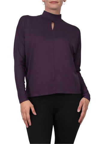 Catherine Malandrino High Neck Keyhole Front Long Sleeve Solid Knit Top - Glamourous Grace