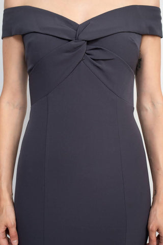 Aidan Mattox Off-Shoulder Crossed Front Zipper Back Mermaid Solid Crepe Dress - By Baano