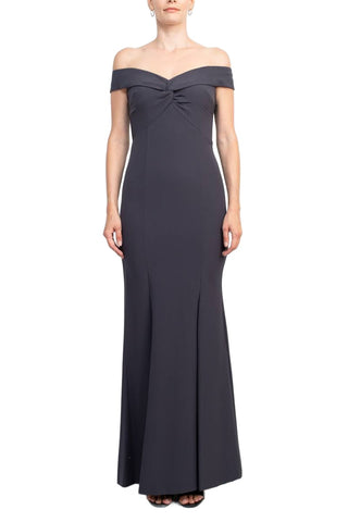 Aidan Mattox Off-Shoulder Crossed Front Zipper Back Mermaid Solid Crepe Dress - By Baano