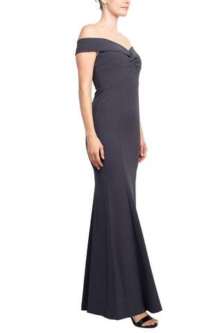 Aidan Mattox Off-Shoulder Crossed Front Zipper Back Mermaid Solid Crepe Dress - By Baano