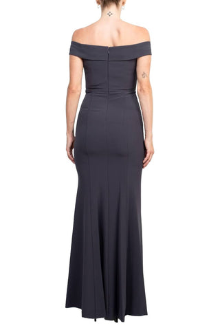 Aidan Mattox Off-Shoulder Crossed Front Zipper Back Mermaid Solid Crepe Dress - By Baano