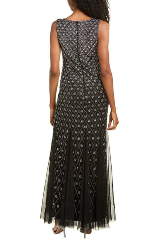 Aidan Mattox Crew Neck Sleeveless Zipper Back Embellished Godet Mesh Dress - By Baano