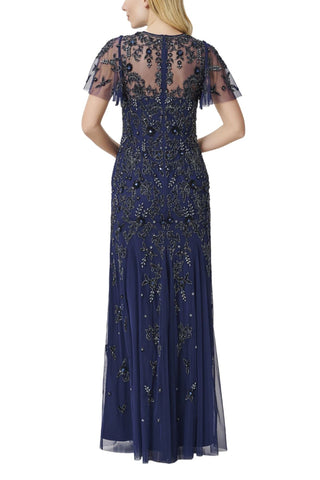 Aidan Mattox Illusion Crew Neck Short Sleeve Embellished Mesh Gown - By Baano