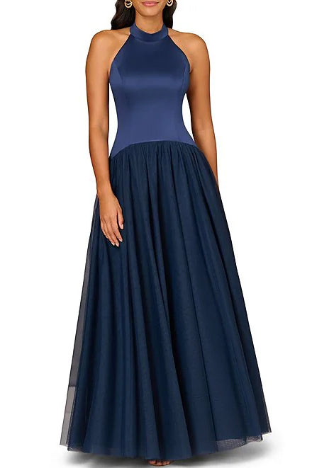 Aidan Mattox Halter Neckline Sleeveless Drop Waist Ball Gown
