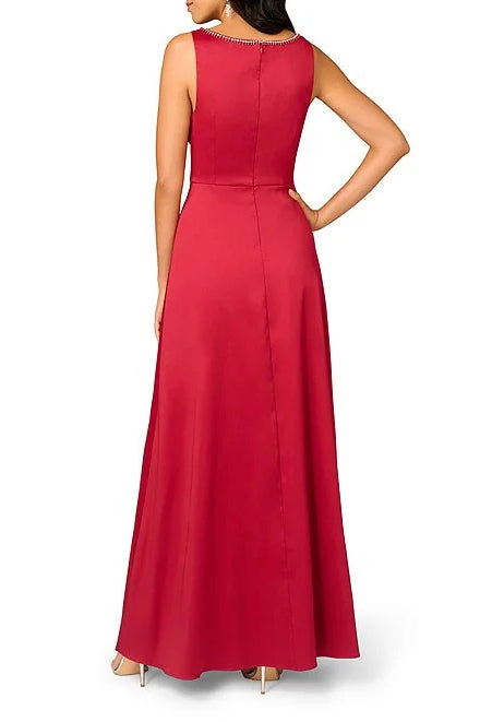 Aidan Mattox Plunging V-Neckline Sleeveless Straight Hemline Mikado Column Dress