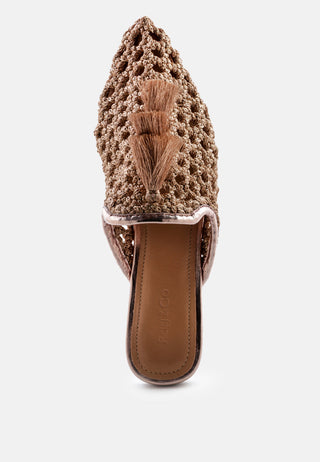 Melanie Woven Flat Mules With Tassels
