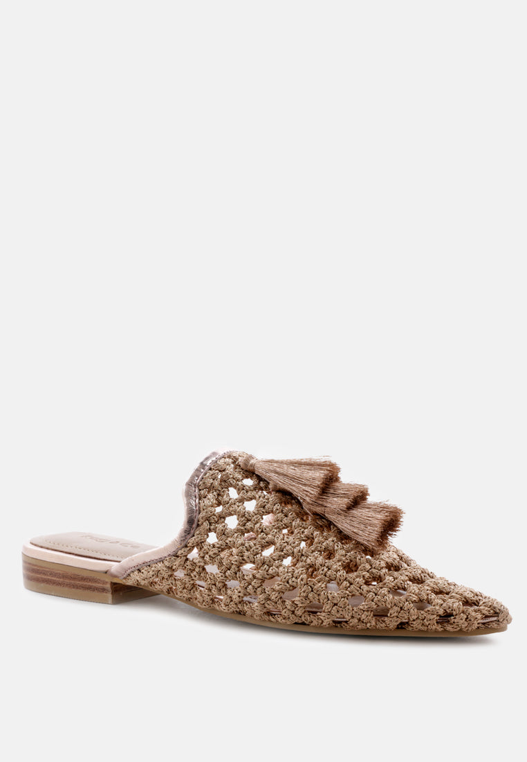 Melanie Woven Flat Mules With Tassels