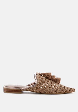 Melanie Woven Flat Mules With Tassels