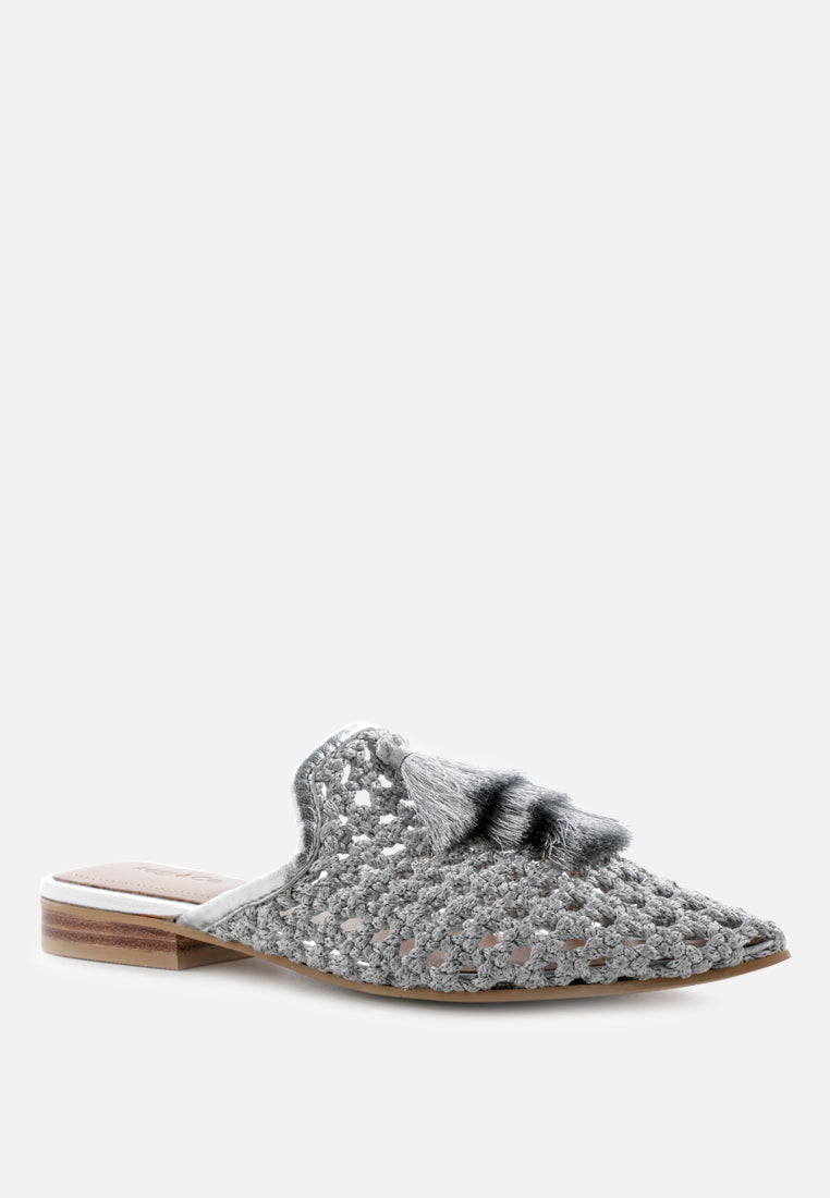 Melanie Woven Flat Mules With Tassels