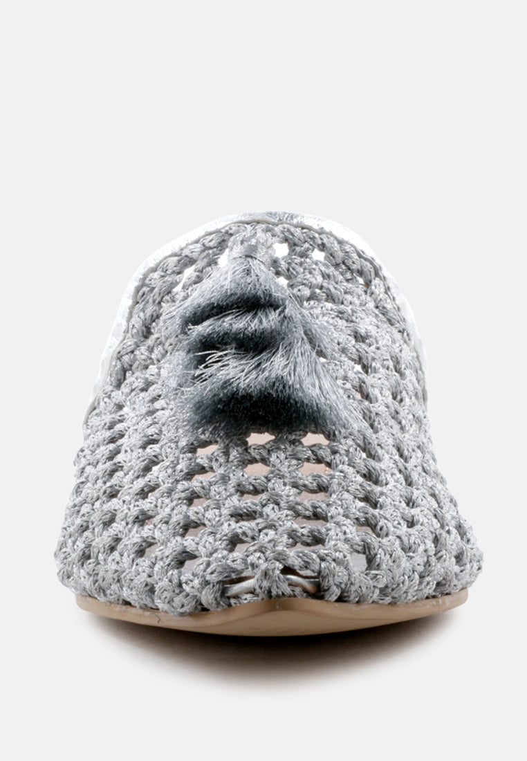 Melanie Woven Flat Mules With Tassels