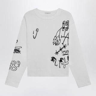 Embroidery Crop Knit Round Neck White - By Baano