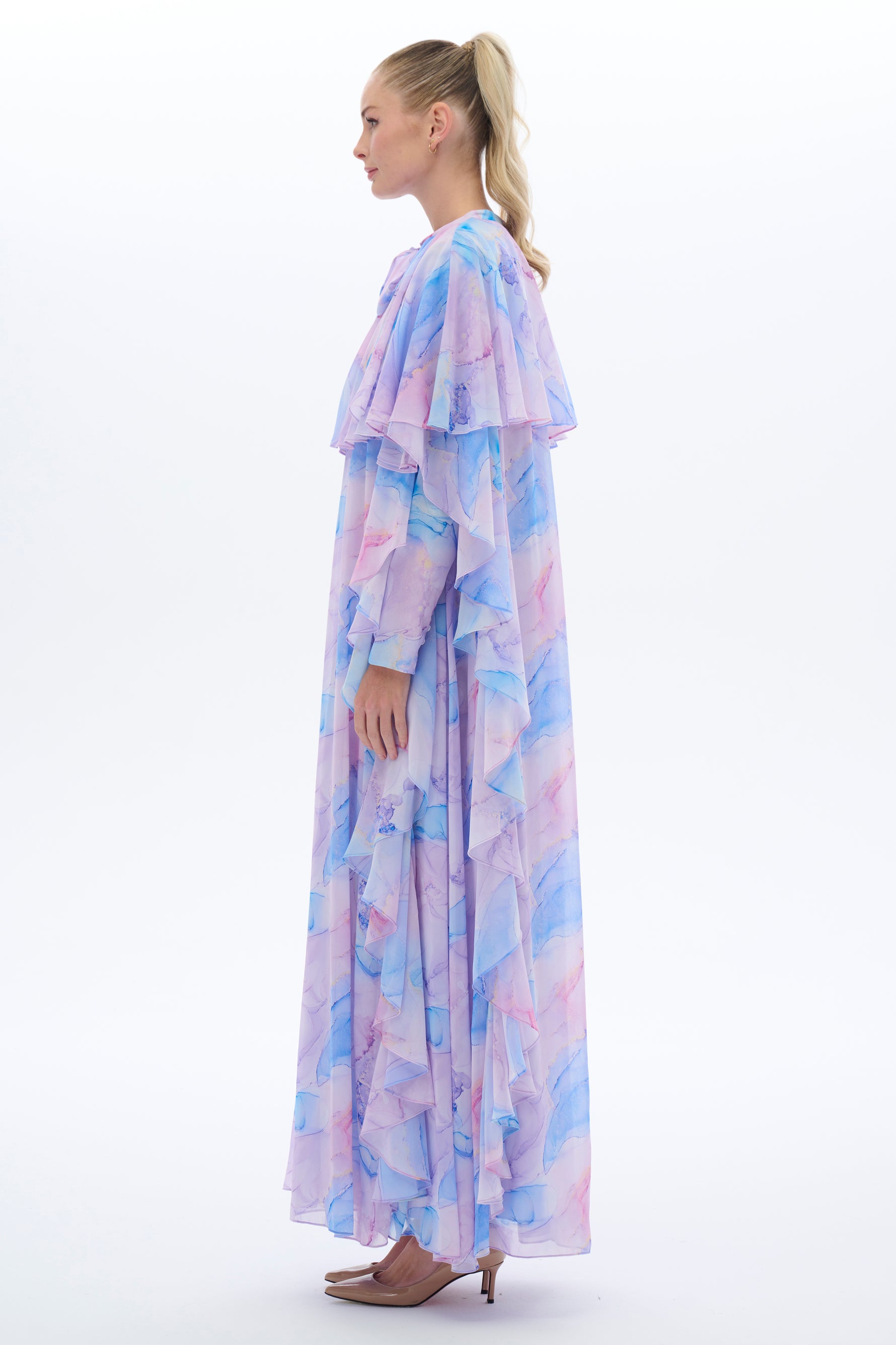 Caftan Style Long Maxi Dress With Half Cloak - By Baano