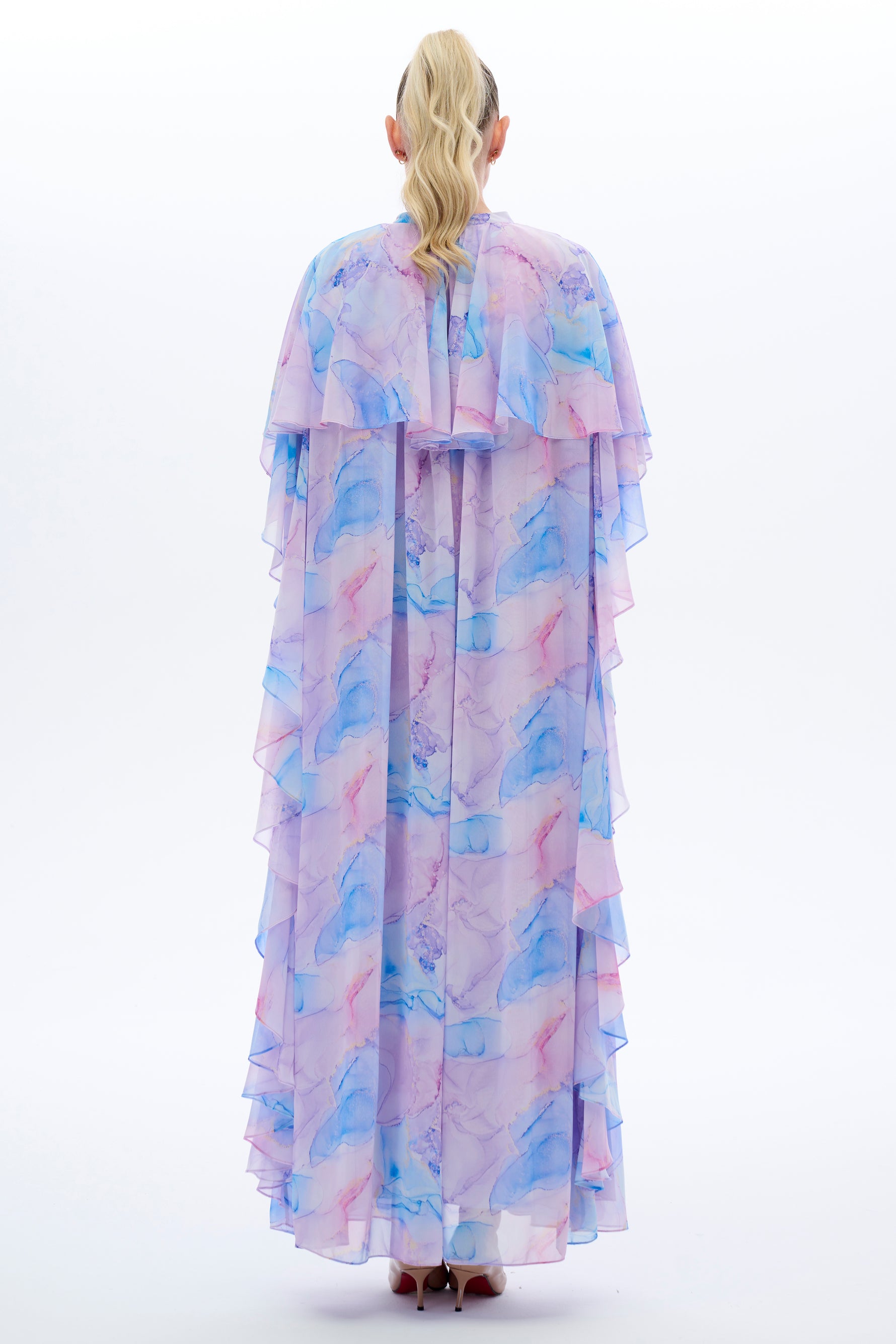 Caftan Style Long Maxi Dress With Half Cloak - By Baano