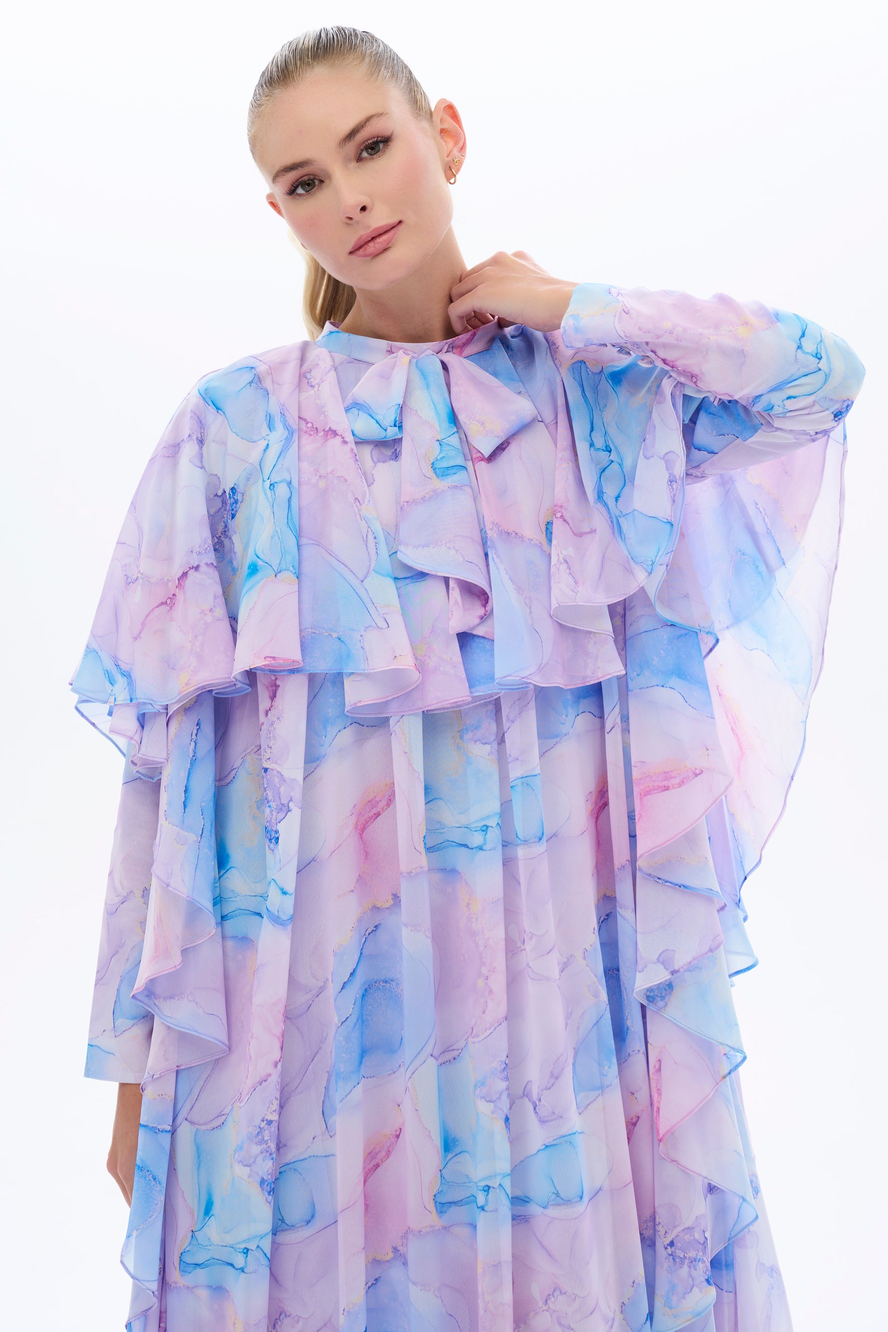 Caftan Style Long Maxi Dress With Half Cloak - By Baano