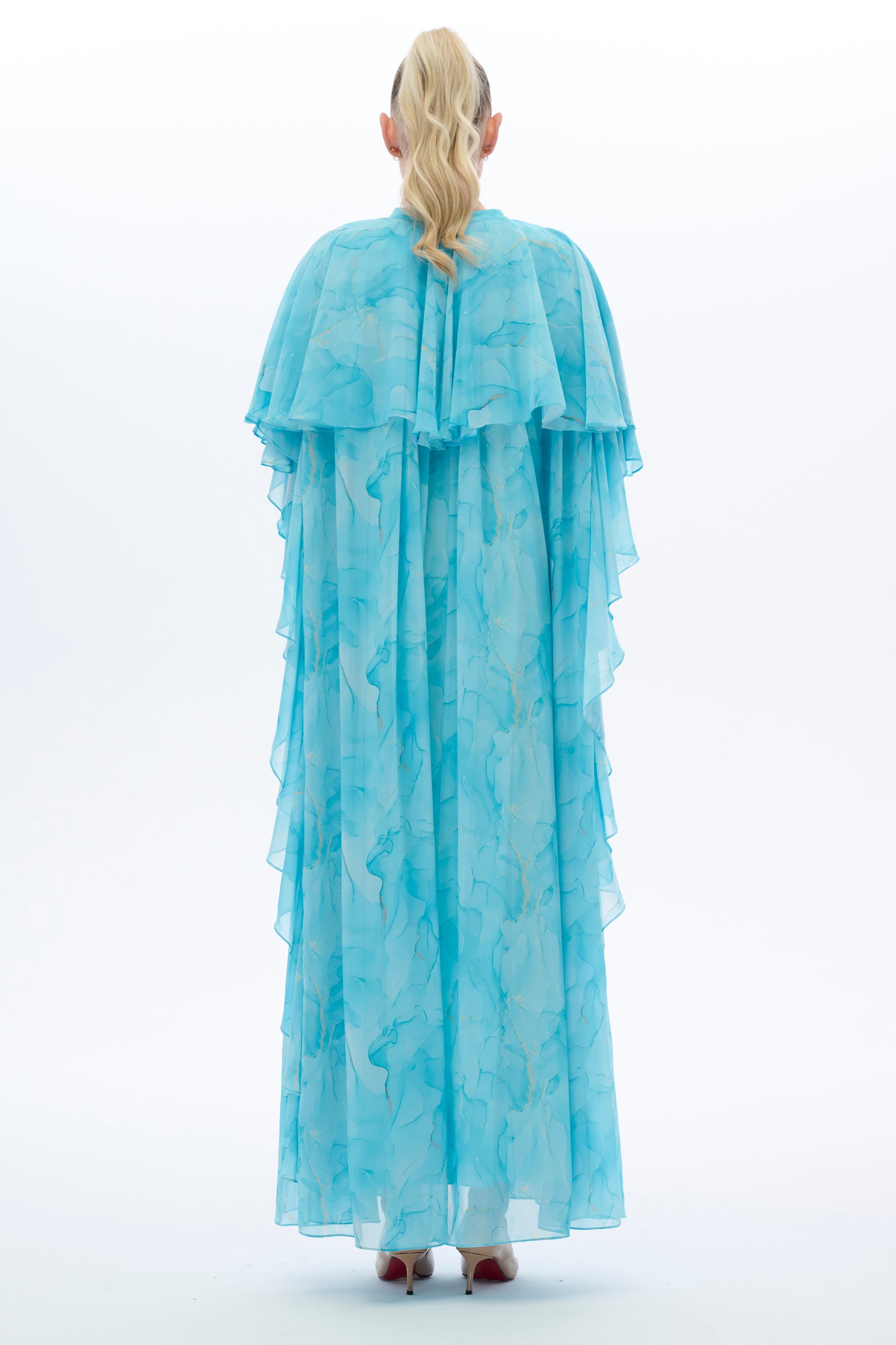Caftan Style Long Maxi Dress With Half Cloak - By Baano