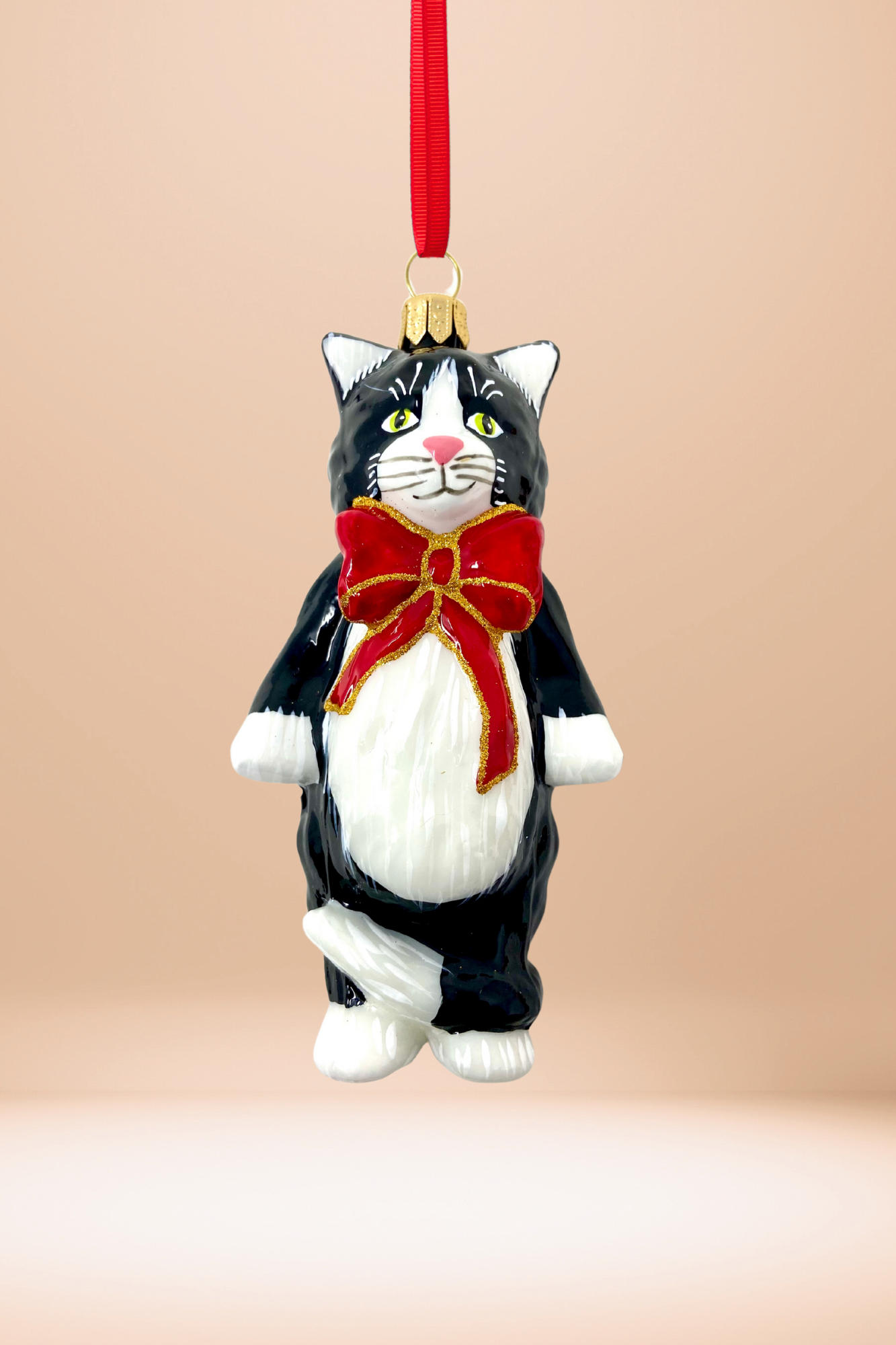 Mishka Tuxedo Cat Glass Ornament