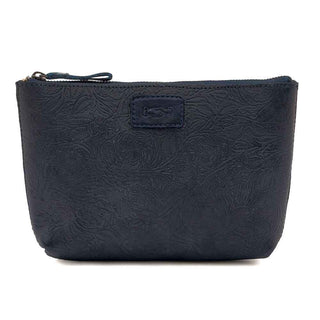 Tooled Leather Large Zippered Pouch