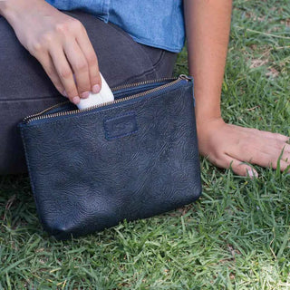Tooled Leather Large Zippered Pouch