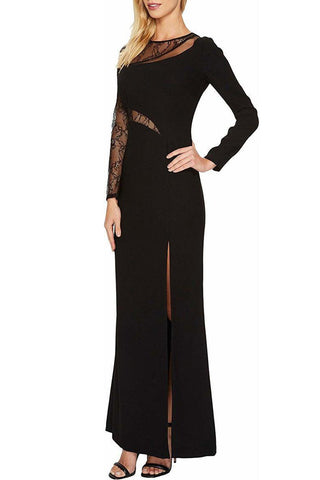 Aidan by Aidan Mattox Crew Neck Illusion Long Sleeve Zipper Back Crepe Lace Dress - By Baano