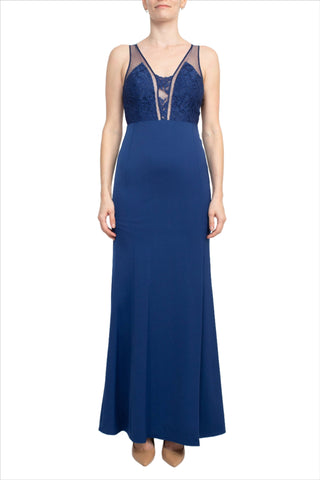 Aidan by Aidan Mattox V-Neck Sleeveless Zipper Back Illusion Floral Embroidered Tafetta Dress - By Baano