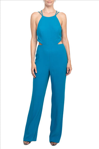 Aidan by Aidan Mattox Spaghetti Strap Cutout Tie Back Solid Crepe Jumpsuit - By Baano