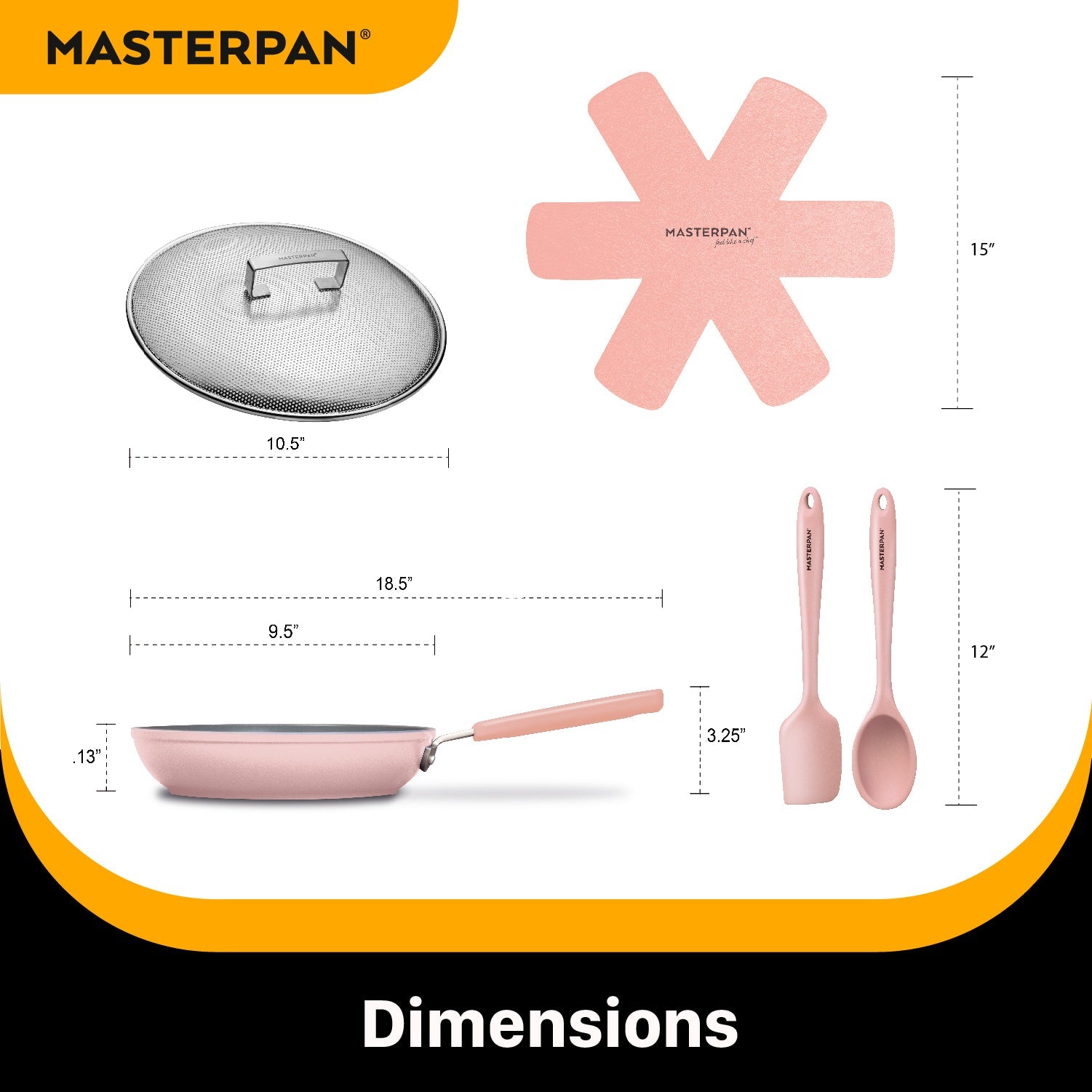 MASTERPAN Ceramic Nonstick Stovetop Oven Frypan & Skillet & Stainless Steel Lid Set, Clay Color 9.5