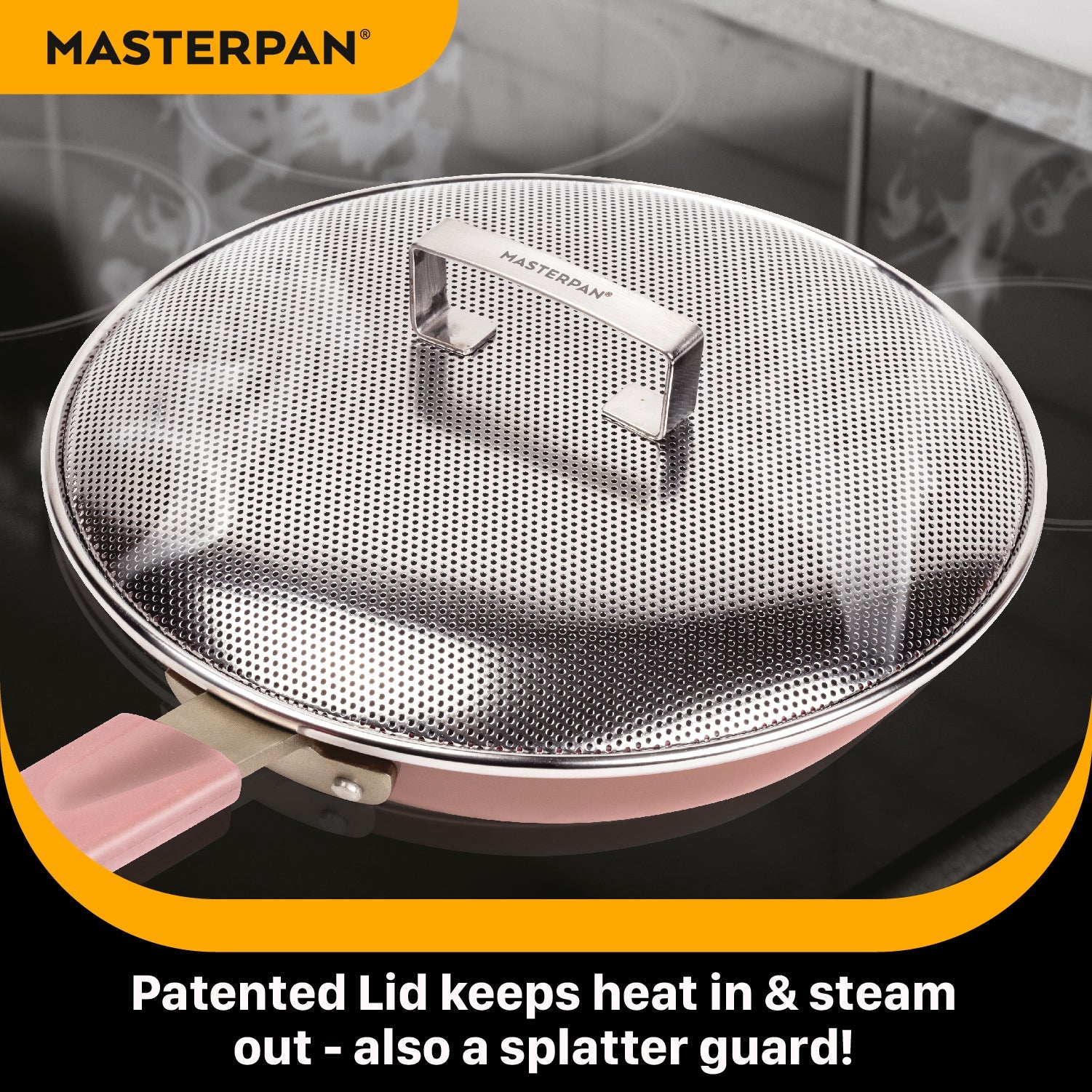 MASTERPAN Ceramic Nonstick Stovetop Oven Frypan & Skillet & Stainless Steel Lid Set, Clay Color 9.5