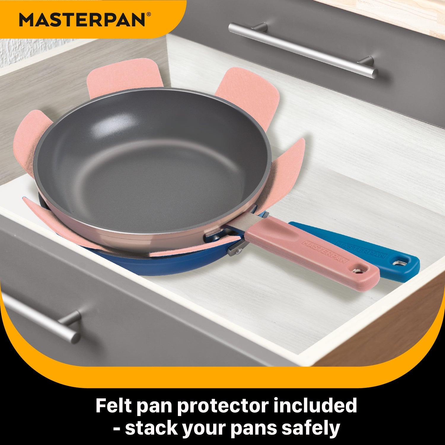 MASTERPAN Ceramic Nonstick Stovetop Oven Frypan & Skillet & Stainless Steel Lid Set, Clay Color 9.5