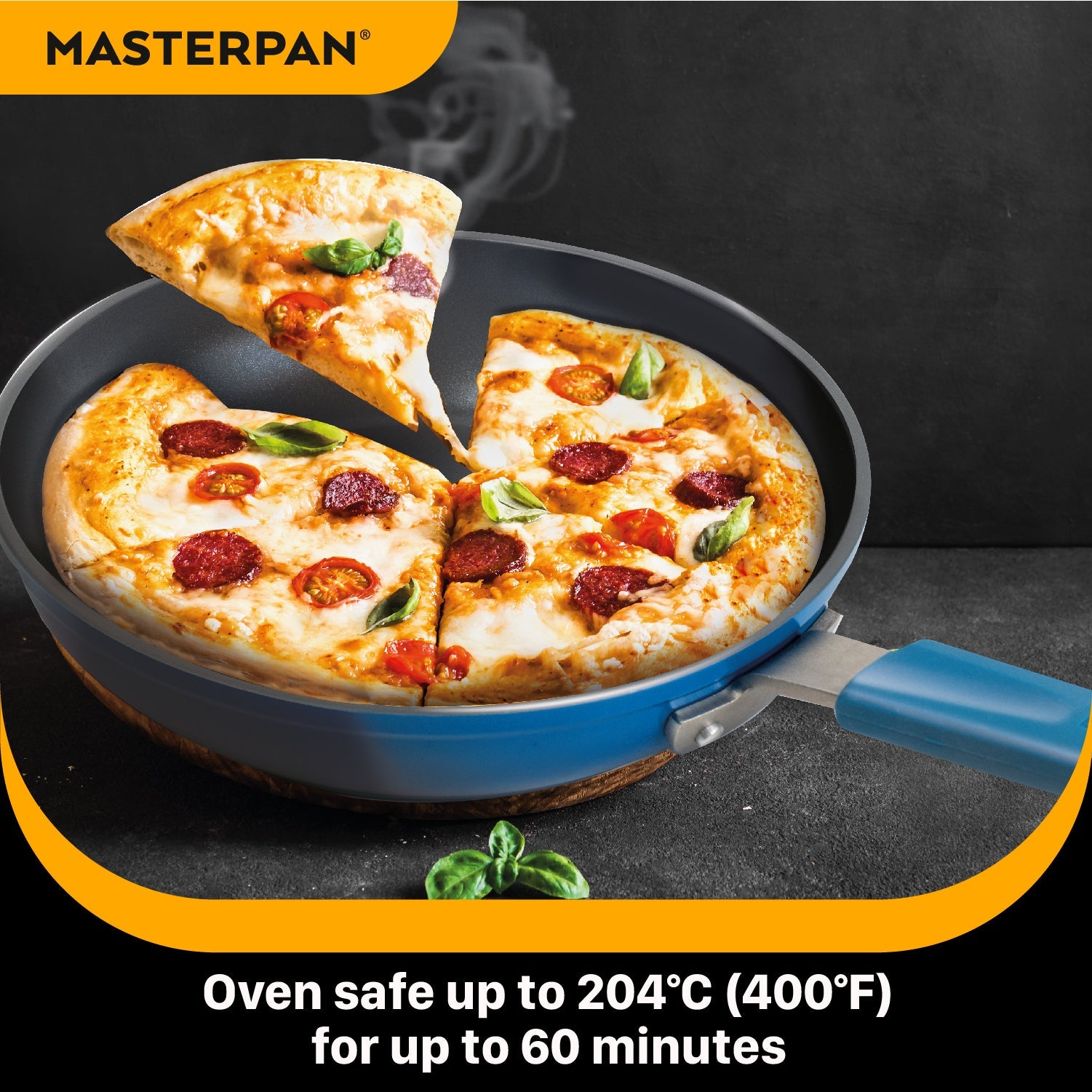 MASTERPAN Ceramic Nonstick Stovetop Oven Frypan & Skillet & Stainless Steel Lid Set, Azure Color 9.5