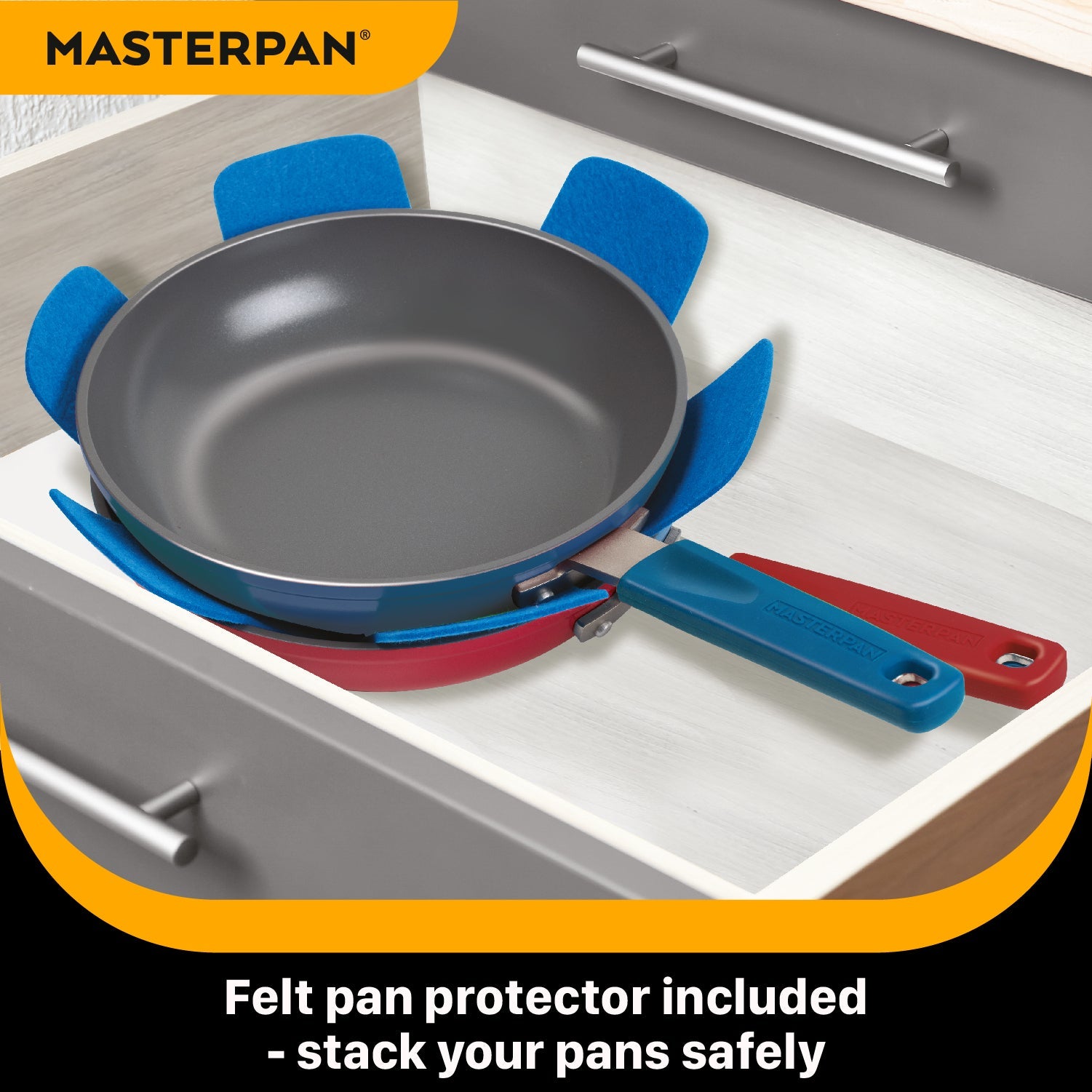 MASTERPAN Ceramic Nonstick Stovetop Oven Frypan & Skillet & Stainless Steel Lid Set, Azure Color 9.5